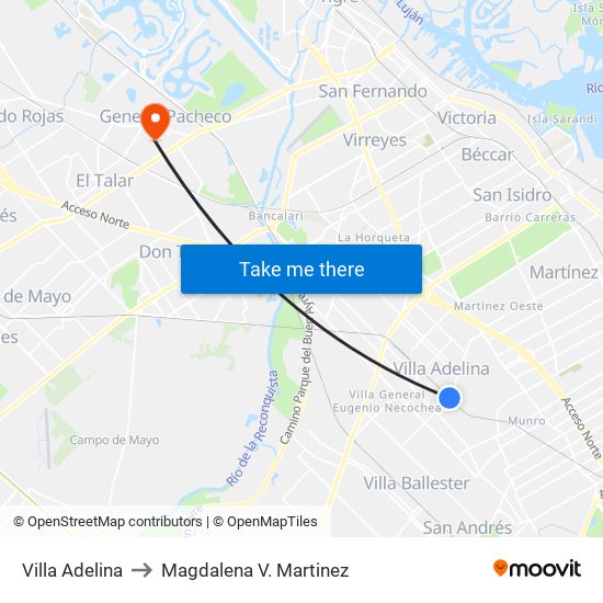 Villa Adelina to Magdalena V. Martinez map