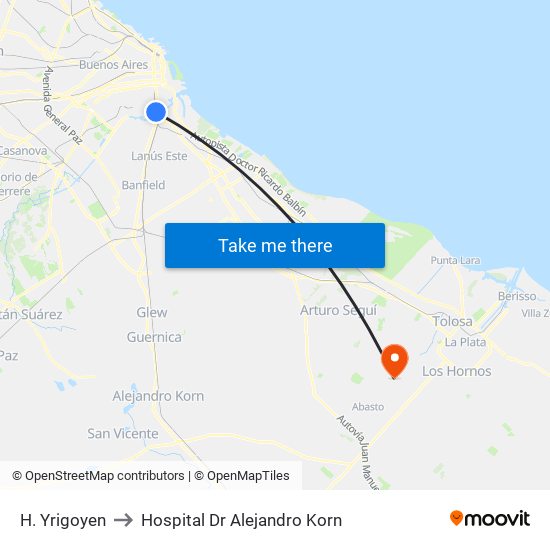 H. Yrigoyen to Hospital Dr Alejandro Korn map