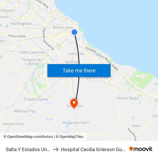 Salta Y Estados Unidos to Hospital Cecilia Grierson Guernica map