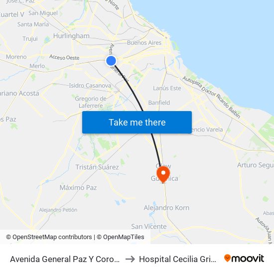 Avenida General Paz Y Coronel Falcón (21 - 28) to Hospital Cecilia Grierson Guernica map