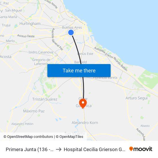 Primera Junta (136 - 163) to Hospital Cecilia Grierson Guernica map