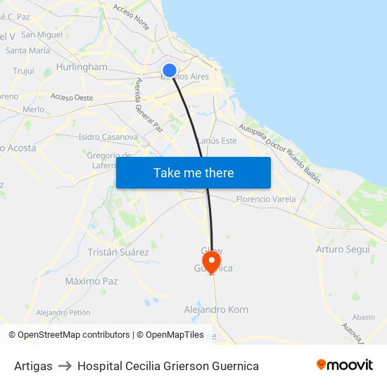 Artigas to Hospital Cecilia Grierson Guernica map