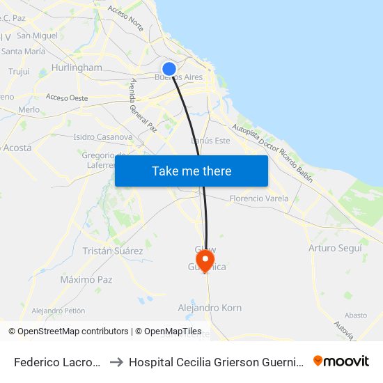 Federico Lacroze to Hospital Cecilia Grierson Guernica map