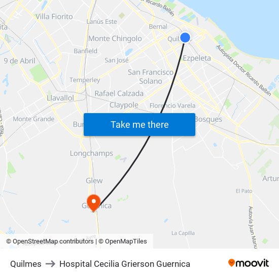 Quilmes to Hospital Cecilia Grierson Guernica map