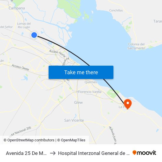 Avenida 25 De Mayo Y Colectora Este to Hospital Interzonal General de Agudos "Gral. José de San Martín" map