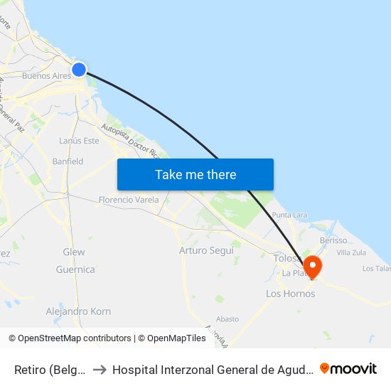 Retiro (Belgrano Norte) to Hospital Interzonal General de Agudos "Gral. José de San Martín" map