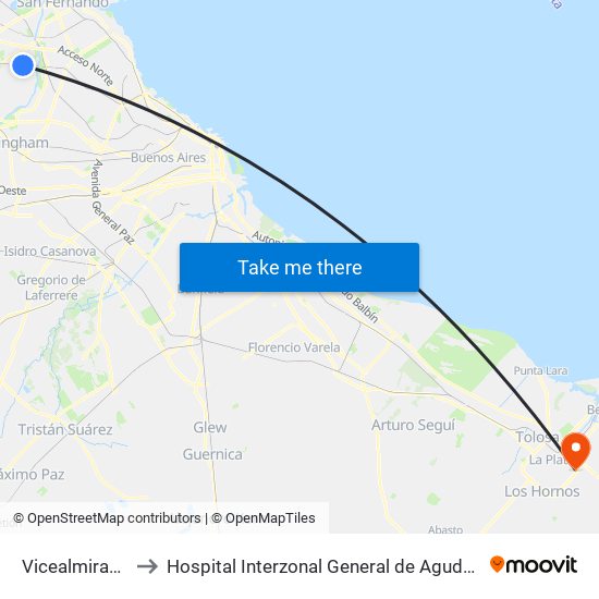 Vicealmirante Montes to Hospital Interzonal General de Agudos "Gral. José de San Martín" map