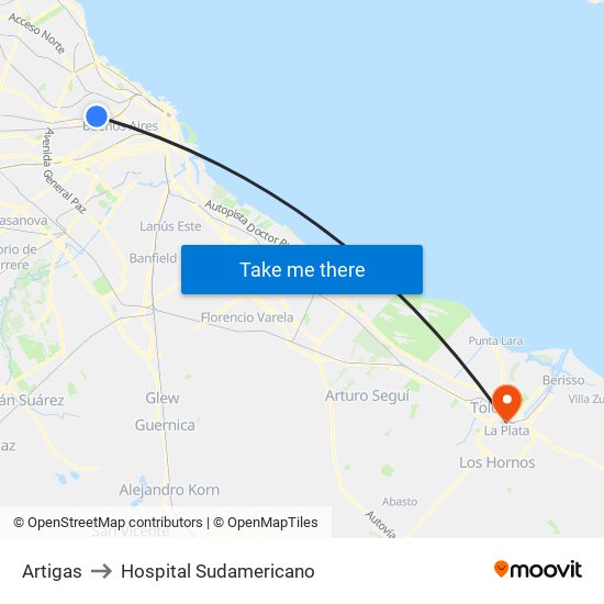 Artigas to Hospital Sudamericano map
