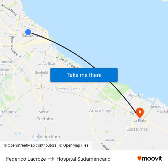 Federico Lacroze to Hospital Sudamericano map