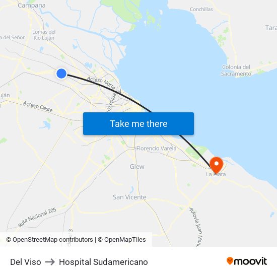 Del Viso to Hospital Sudamericano map