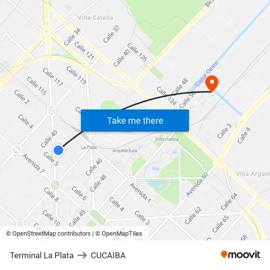 Terminal La Plata to CUCAIBA map