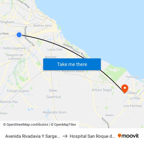 Avenida Rivadavia Y Sargento Cabral to Hospital San Roque de Gonnet map