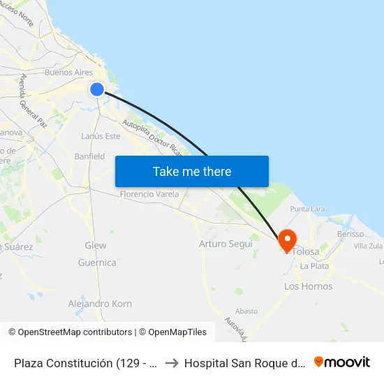 Plaza Constitución (129 - 197) to Hospital San Roque de Gonnet map