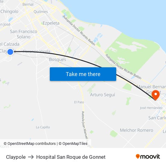 Claypole to Hospital San Roque de Gonnet map