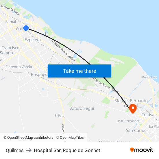 Quilmes to Hospital San Roque de Gonnet map