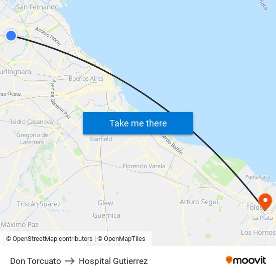 Don Torcuato to Hospital Gutierrez map