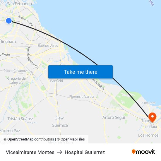 Vicealmirante Montes to Hospital Gutierrez map