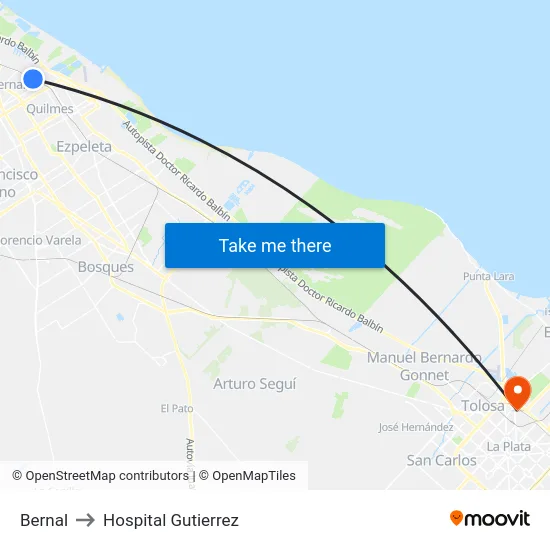 Bernal to Hospital Gutierrez map