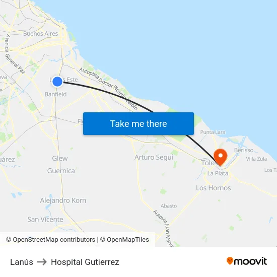Lanús to Hospital Gutierrez map