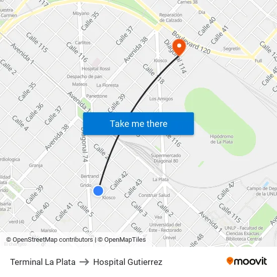 Terminal La Plata to Hospital Gutierrez map
