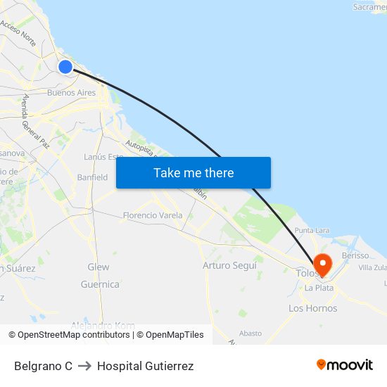 Belgrano C to Hospital Gutierrez map