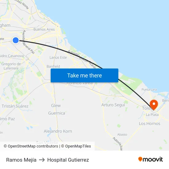 Ramos Mejía to Hospital Gutierrez map