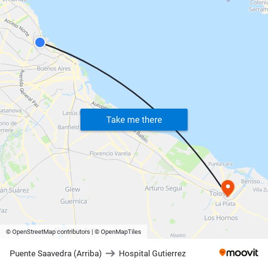 Puente Saavedra (Arriba) to Hospital Gutierrez map