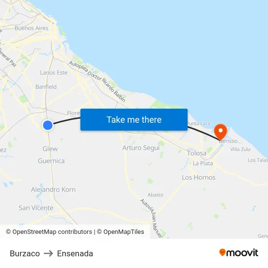 Burzaco to Ensenada map