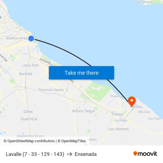 Lavalle (7 - 33 - 129 - 143) to Ensenada map