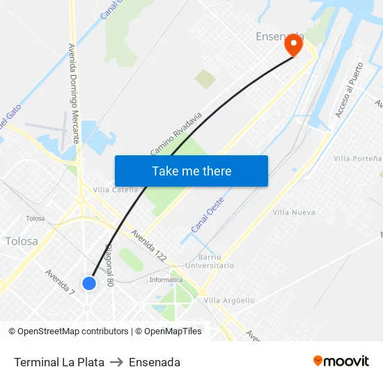 Terminal La Plata to Ensenada map