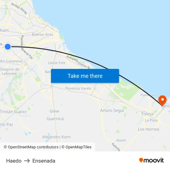 Haedo to Ensenada map
