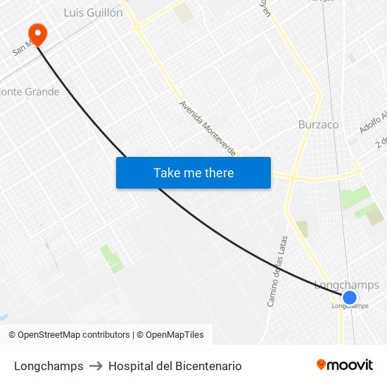 Longchamps to Hospital del Bicentenario map