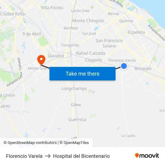 Florencio Varela to Hospital del Bicentenario map