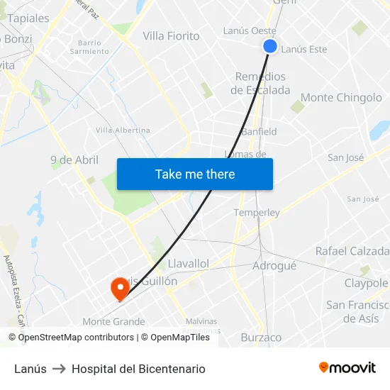 Lanús to Hospital del Bicentenario map