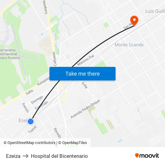 Ezeiza to Hospital del Bicentenario map