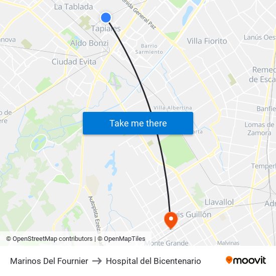 Marinos Del Fournier to Hospital del Bicentenario map