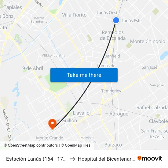 Estación Lanús (164 - 177) to Hospital del Bicentenario map