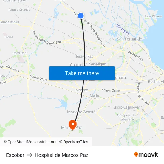 Escobar to Hospital de Marcos Paz map