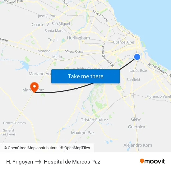 H. Yrigoyen to Hospital de Marcos Paz map