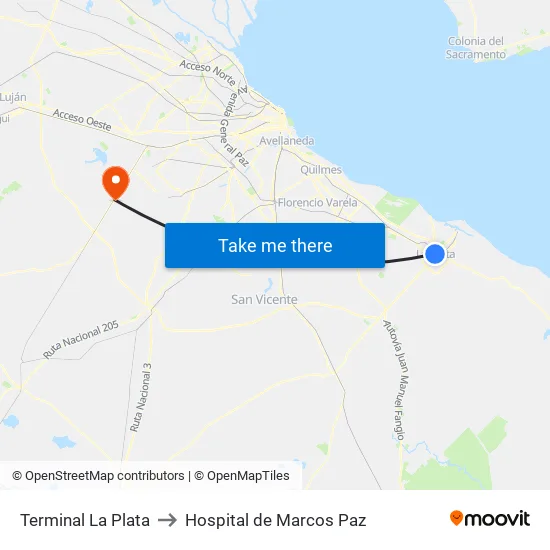 Terminal La Plata to Hospital de Marcos Paz map