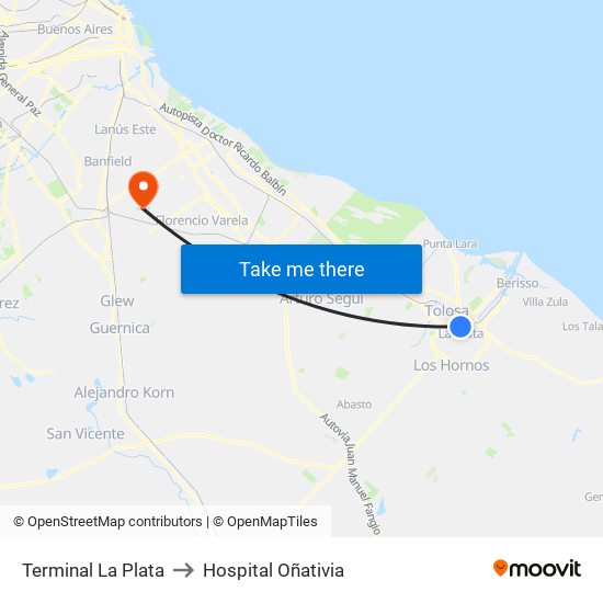 Terminal La Plata to Hospital Oñativia map