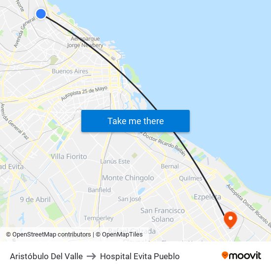 Aristóbulo Del Valle to Hospital Evita Pueblo map