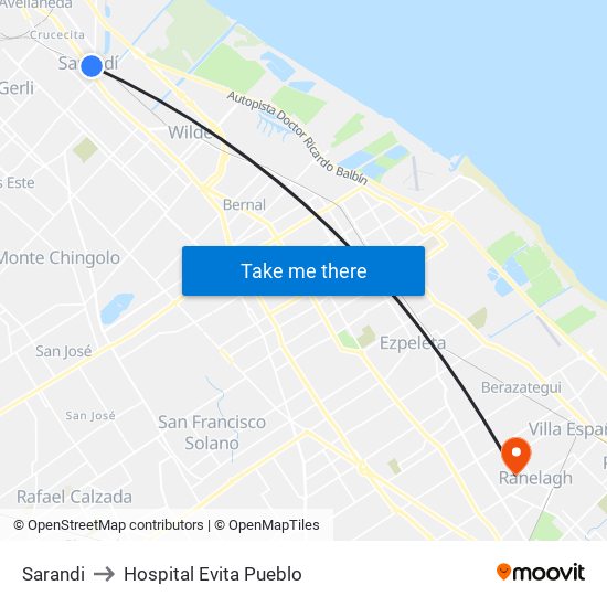 Sarandi to Hospital Evita Pueblo map