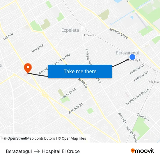 Berazategui to Hospital El Cruce map
