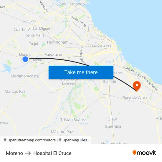 Moreno to Hospital El Cruce map