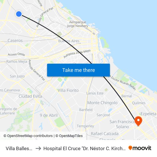 Villa Ballester to Hospital El Cruce "Dr. Néstor C. Kirchner" map