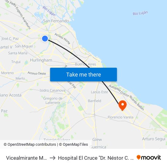 Vicealmirante Montes to Hospital El Cruce "Dr. Néstor C. Kirchner" map