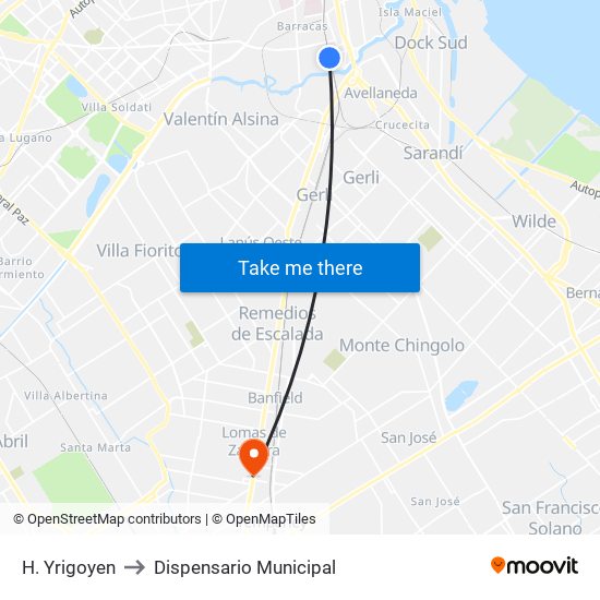 H. Yrigoyen to Dispensario Municipal map