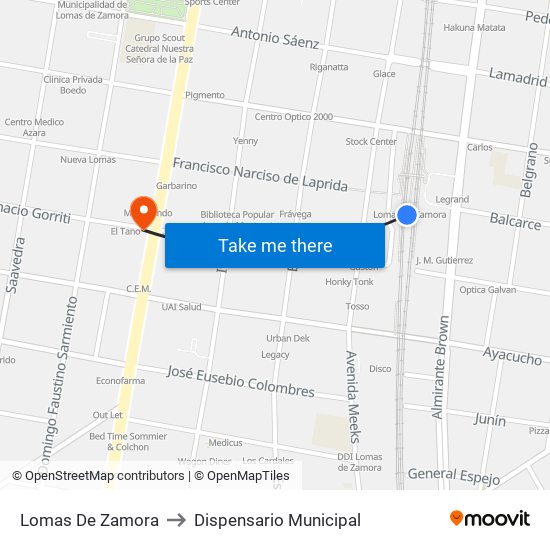 Lomas De Zamora to Dispensario Municipal map