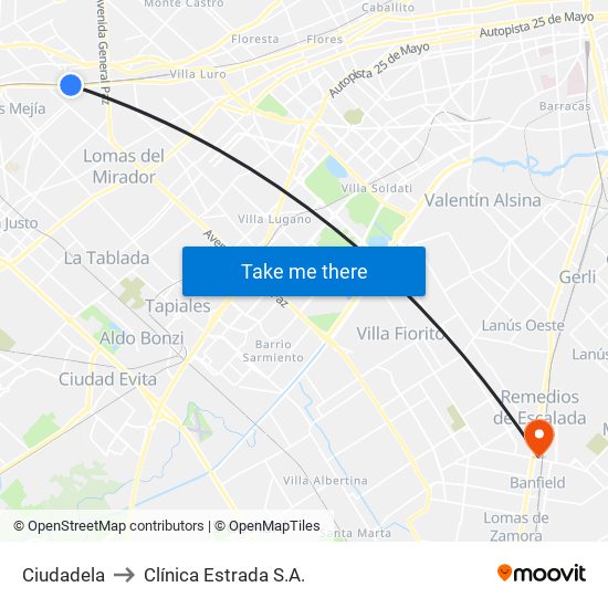 Ciudadela to Clínica Estrada S.A. map